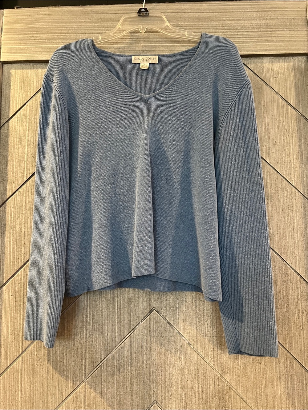 Long Sleeve Casual Corner Dusty Blue XL V-Neck Knit Stretch Sweater